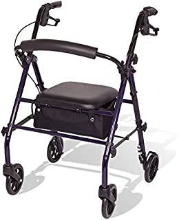 Carex Steel Rollator Walker with Seat and Wheels - Rolling Walker for Seniors - Walker Supports 350lbs, Foldable, For Those 5'0