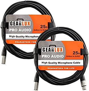 Gearlux XLR Microphone Cable Male to Female 25 Ft Fully Balanced Premium Mic Cable - 2 Pack