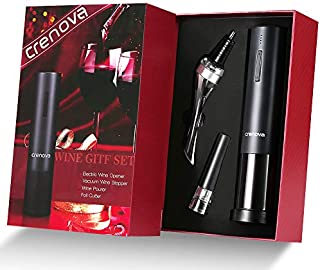 Crenova 4-in-1 Electronic Wine Opener, Rechargeable Automatic Corkscrew Wine Bottle Opener set with Wine Saver Pump, Wine Aerator and Wine Foil Cutter & USB Charging Cable, Elegant Black