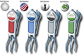 Mark Mender Golf Divot Repair Tool, Cigar Holder & Grip Rest, Repairs Ball Marks The Right Way, Magnetic Ball Marker, and Keeps Putters & Wedges Off Wet Grass, Gifts for Him (4-Pack, 1 of Each)