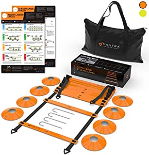 20ft Agility Ladder & Speed Cones Training Set - Exercise Workout Equipment To Boost Fitness & Increase Quick Footwork - Kit for Soccer, Football, Hockey & Basketball - With Carry Bag & Drill Charts