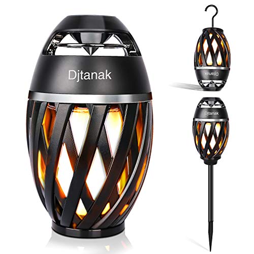 Djtanak Led Flickering Table Lamp, Tiki Torch Atmosphere Outdoor Bluetooth Speaker with Pole and Hook Bundle, Stereo Sound, Exclusive BassUp, Waterproof TWS Supported for Indoor/Garden/Patio