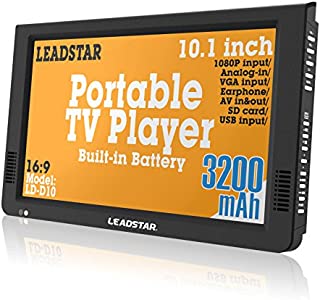 10 Inch Portable Digital ATSC TFT HD Screen Freeview LED TV for Car,Caravan,Camping,Outdoor or Kitchen.Built-in Battery Television/Monitor with Multimedia Player Support USB Card LEADSTAR