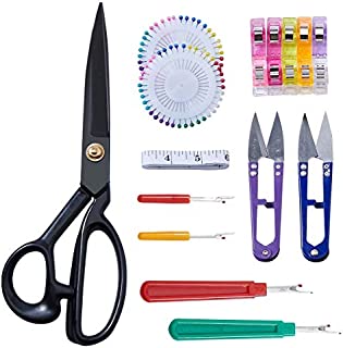 Heavy Duty Fabric Scissors, Professional Dressmaker Sewing Shears for Cutting Fabric and Leather, Black (9) - Gift Set Package, Include Thread Snips| Seam Rippers| Measuring Tap| Fabric Clips