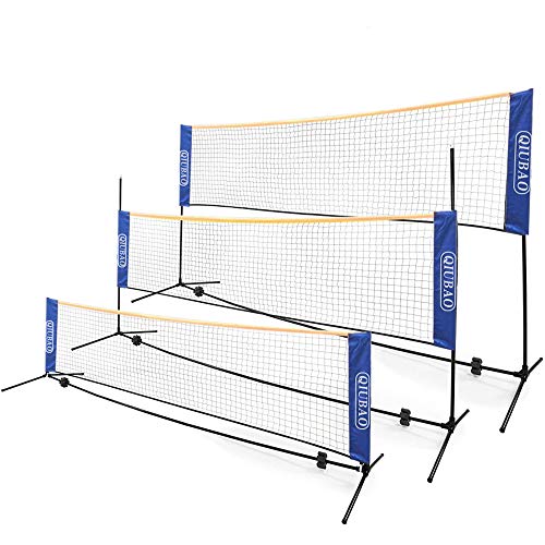 QIUBAO Portable Badminton Net Set - Come with Carry Bag, Easy Set up Net for Tennis, Soccer Tennis, Kids Volleyball -Nylon Sports Net with Metal Poles - for Indoor or Outdoor (14fFT) (14fFT)