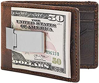 HOJ Co. DEACON ID BIFOLD Front Pocket Wallet For Men | Full Grain Leather | Bifold Wallet With Money Clip (Brown Natural Grain)