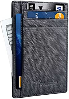 Travelambo Front Pocket Minimalist Leather Slim Wallet RFID Blocking Medium SizeBlack Cros