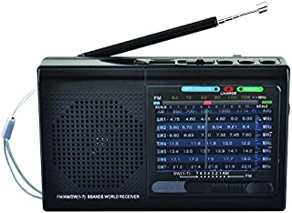 SuperSonic SC-1080BT 9-Band Bluetooth Enabled Radio - AM/FM Channels, Rechargeable Battery - Black