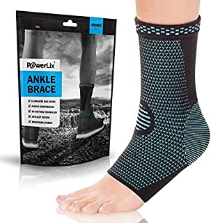 PowerLix Ankle Brace Compression Support Sleeve (Pair) for Injury Recovery, Joint Pain and More. Plantar Fasciitis Foot Socks with Arch Support, Eases Swelling, Heel Spurs, Achilles Tendon