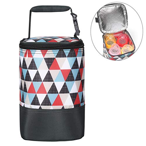 Insulated Baby Bottle Bag for Daycare - MBJERRY Size Upgrade Breastmilk Cooler Bag Baby Bottle Tote Bags, Easily Attaches to Stroller(Colored Triangle, Fits up to 4 Large 8 Oz. Bottles)