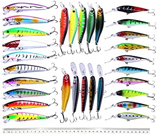 Fishing Lures Set Large Hard Bait Minnow Lure with Treble Hook Swimbait Fishing Bait Sinking Lure for Bass Trout Walleye Redfish Saltwater Freshwater (30PCS-A)