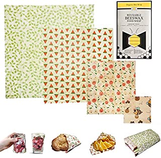 Reusable Beeswax Food Wrap by Organic Bee Wrap 4 Pack - 1 Extra Small, 1 Small, 1 Medium, 1 Large Beeswax Food Wraps  Eco Friendly Reusable Food Wraps - Alternative to Plastic & Biodegradable