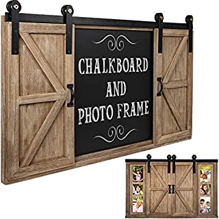 Rustic Wood Chalkboard with Four 4x6 Hideaway Photos: Large Wall Mounted Magnetic Chalk Board, Perfect for Kitchen Dcor, Restaurant Menu, Bulletin Sign