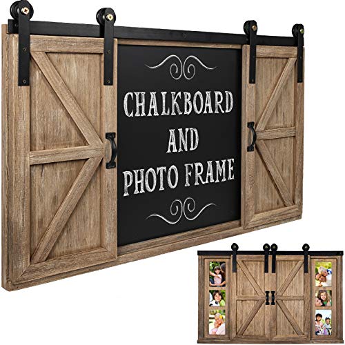 Rustic Wood Chalkboard with Four 4x6 Hideaway Photos: Large Wall Mounted Magnetic Chalk Board, Perfect for Kitchen Dcor, Restaurant Menu, Bulletin Sign