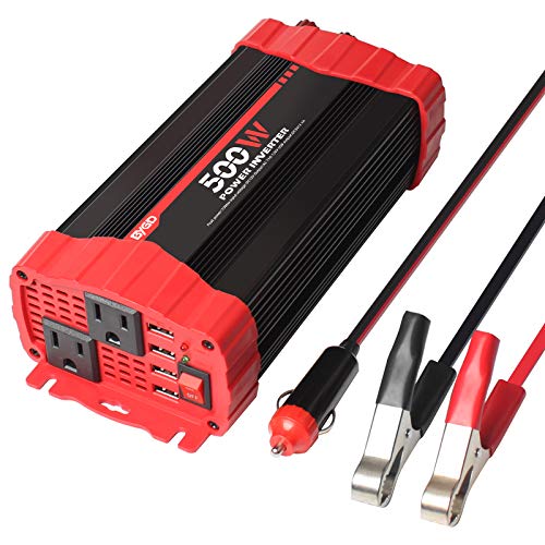 BYGD 500W Car Power Inverter DC 12V to 110V AC Converter Dual Outlets with 3.1A 4 USB Ports Car Charger Adapter