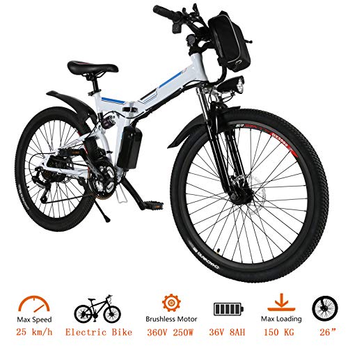 Tomasar Folding Electric Bike with 26 Inch Wheel, Lithium-Ion Battery (36V 250W), Premium Full Suspension and Shimano Gear, 2 Working Mode (US Stock)