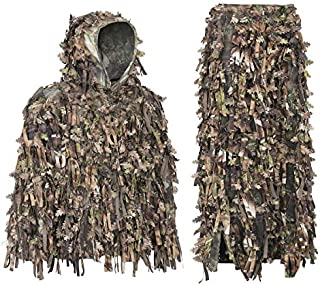 Auscamotek 3D Leaf Ghillie Suit Hybrid Camo Jacket Turkey Hunting Ghilly Suits, Green XL-XXL