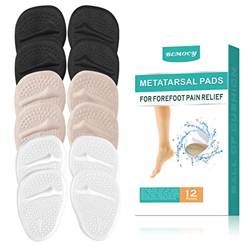 (12PCS) Ball of Foot Cushions, Metatarsal Pads/Cushion, Soft Gel Insole Pads High Heel Inserts Reusable Forefoot Cushions Best for Mortons Neuroma and Metatarsal Foot Pain Relief for Men and Women