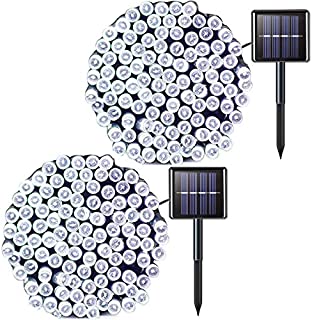 JMEXSUSS 2 Pack Solar String Light 200LED 75.5ft 8 Modes Solar Christmas Lights Waterproof for Gardens, Wedding, Party,Christmas Tree,Curtains,Valentines,Xmas,Outdoors (200LED-White-2Pack)