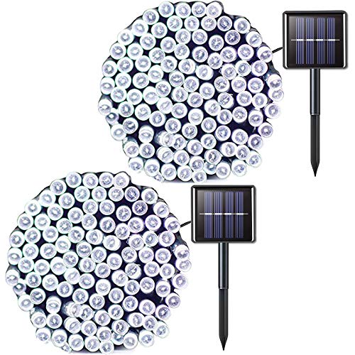 JMEXSUSS 2 Pack Solar String Light 200LED 75.5ft 8 Modes Solar Christmas Lights Waterproof for Gardens, Wedding, Party,Christmas Tree,Curtains,Valentines,Xmas,Outdoors (200LED-White-2Pack)