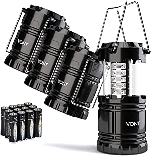 Vont 4 Pack LED Camping Lantern, LED Lantern, Suitable for Survival Kits for Hurricane, Emergency Light, Storm, Outages, Outdoor Portable Lanterns, Black, Collapsible, (Batteries Included)