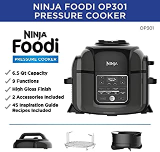 Ninja OP301 Foodi 9-in-1 Pressure, Slow Cooker, Air Fryer and More, with 6.5 Quart Capacity and 45 Recipe Book, and a High Gloss Finish