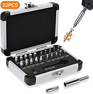 Jellas 22PCS Screw Extractor, Damaged Screw Extractor Kit with 64-65 HRC Hardness, Separate Burnishing and Extracting Bits, Magnetic Extension Bit Holder and Adapter for Damaged Screws or Bolts 2-12mm