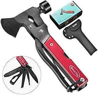 RoverTac Multitool Camping Tool Survival Gear Handy Gifts for Dad Men UPGRADED 14 in 1 Stainless Steel Multi tool with Hammer Axe Knife Plier Screwdrivers Saw Bottle Opener Durable Sheath