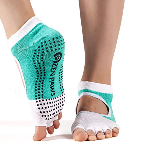 Zen Paws premium non slip toeless grip socks for yoga, pilates, fitness, barre or dancing - turquoise color