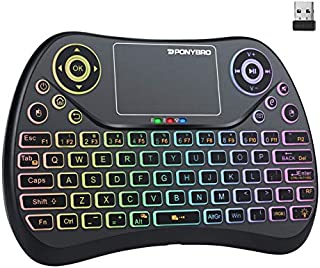 (Newest Version) PONYBRO Backlit Mini Wireless Keyboard with Touchpad Mouse Combo QWERTY Keypad,Rechargeable Handheld Keyboard Remote for Smart TV,Android TV Box,KODI,Raspberry Pi,PC