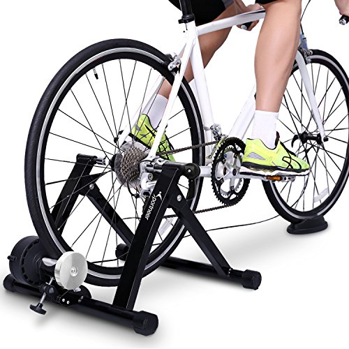 Bike Trainer Stand - Sportneer Steel Bicycle Exercise Magnetic Stand with Noise Reduction Wheel, Black