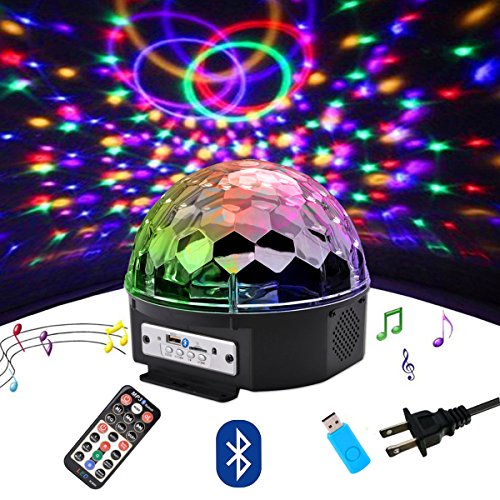 Outgeek DJ Lights, 9 Color LED Bluetooth Stage Lights DJ Stage Lighting Rotating Crystal Magic Ball Light Sound Activated Light with Remote Control MP3 Play and USB for Disco Xmas KTV Club Pub Show