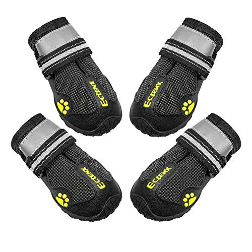 ECtENX Dog Shoes Water Resistant Dog Booties for Large Dog Hiking Running, Pet Snow Protector Black 4Pcs (Size 7# 2.8