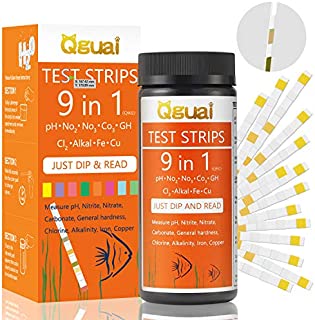 Qguai Aquarium Test Strips, 9 in 1 Aquarium Water Test Kit for Freshwater Saltwater Pond Water Fish Tanks, Help Prevent Invisible Problems by Monitoring Nitrate, Nitrite, PH, Free Chlorine and More