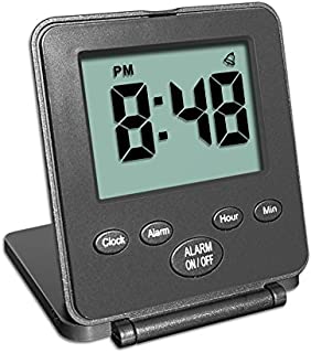 Digital Travel Alarm Clock - No Bells, No Whistles, Simple Basic Operation, Loud Alarm, Snooze, Small and Light, ON/Off Switch, 2 AAA Battery Powered, Black