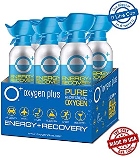 Oxygen Plus 99.5% Pure Recreational Oxygen Cans Filled in FDA-Registered Facility - Restore Oxygen Levels w/Oxygen Supplement, 11 Liter Portable Oxygen Canisters for Natural Energy (6-Pack)