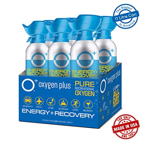 Oxygen Plus 99.5% Pure Recreational Oxygen Cans Filled in FDA-Registered Facility - Restore Oxygen Levels w/Oxygen Supplement, 11 Liter Portable Oxygen Canisters for Natural Energy (6-Pack)