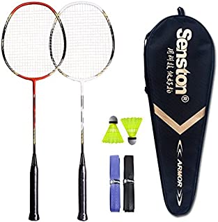Senston - 2 Player Badminton Racket Set Badminton Racquets - Including 2 Rackets/2 Badminton /2 Random Color Grip/1 Badminton Cover
