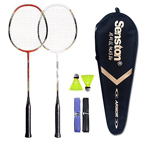 Senston - 2 Player Badminton Racket Set Badminton Racquets - Including 2 Rackets/2 Badminton /2 Random Color Grip/1 Badminton Cover