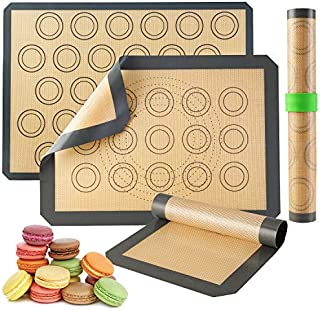 Silicone Baking Mats-Non Stick Cookie Sheet Macaron Mat Liner for Bake Pans & Rolling,Perfect Bakeware For Bread Making Pastry Cake Brioche Pizza Thick/BPA Free Set (2 Half Sheets &1 Quarter Sheet)