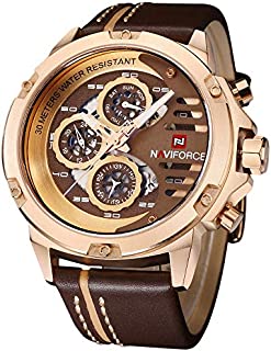 NAVIFORCE Mens Military Watches Sport Waterproof Quartz Leather Casual Date Luxury Wrist Watch Rose Gold