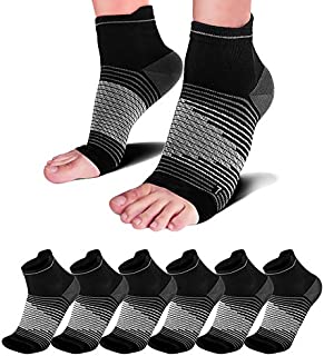 Plantar Fasciitis Compression Sleeve (6 Pairs) with Arch Foot Support for Men & Women - Best Plantar Fasciitis Night Sock for Foot and Heel Pain Relief Achilles Tendonitis Support, Black L