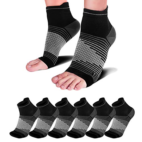 Plantar Fasciitis Compression Sleeve (6 Pairs) with Arch Foot Support for Men & Women - Best Plantar Fasciitis Night Sock for Foot and Heel Pain Relief Achilles Tendonitis Support, Black L