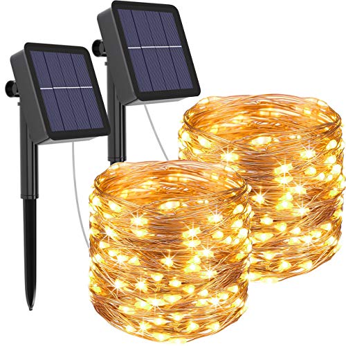 kolpop Solar String Lights 2Pack 240LED Total Solar Powered Fairy Lights Outdoor 8 Modes Copper Wire Decoration Christmas Lights Waterproof for Garden Yard Camping Patio Trees Party Deco(Warm White) 