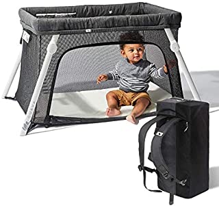 Lotus Travel Crib - Backpack Portable, Lightweight, Easy to Pack Play-Yard with Comfortable Mattress - Certified Baby Safe