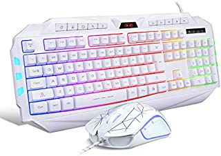 White Gaming Keyboard and Mouse Combo,MageGee GK710 Wired Backlit Keyboard and White Gaming Mouse Combo,PC Keyboard and Adjustable DPI Mouse for PC/loptop/MAC 