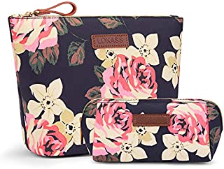 LOKASS Large Makeup Bag Small Cosmetic Pouch for Purse Handy Floral Makeup Bags Set Cute Travel Toiletry Organizer for Women, Cosmetics, Make Up Tools, Toiletries (2 in 1,Peony)