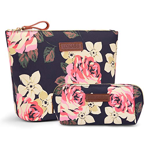 LOKASS Large Makeup Bag Small Cosmetic Pouch for Purse Handy Floral Makeup Bags Set Cute Travel Toiletry Organizer for Women, Cosmetics, Make Up Tools, Toiletries (2 in 1,Peony)