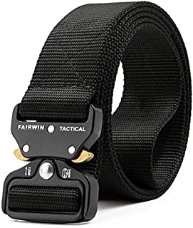 Fairwin Tactical Belt, Military Style Webbing Riggers Web Belt Heavy-Duty Quick-Release Metal Buckle (Black, L - Waist 42