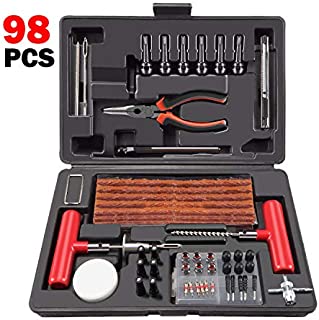 ORCISH 98Pcs Tire Repair Plug Kit Heavy Duty Flat Tire Repair Kit Universal Tire Repair Tools & Tire Repair Set for Car Motorcycle Truck RV Jeep ATV Tractor Trailer Tire Patch Kits Puncture Repair Kit